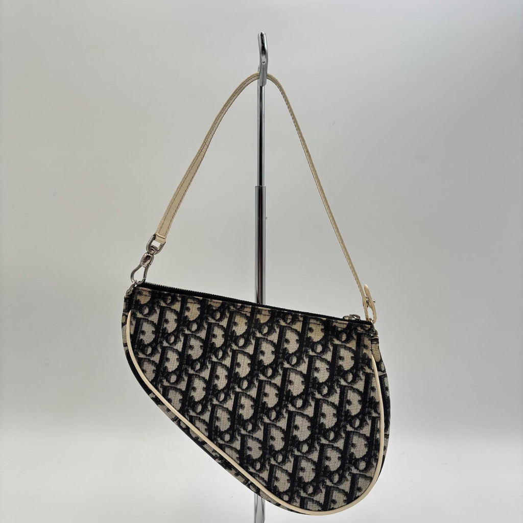 Christian Dior Trotter Saddle Pochette Shoulder Bag Navy Beige