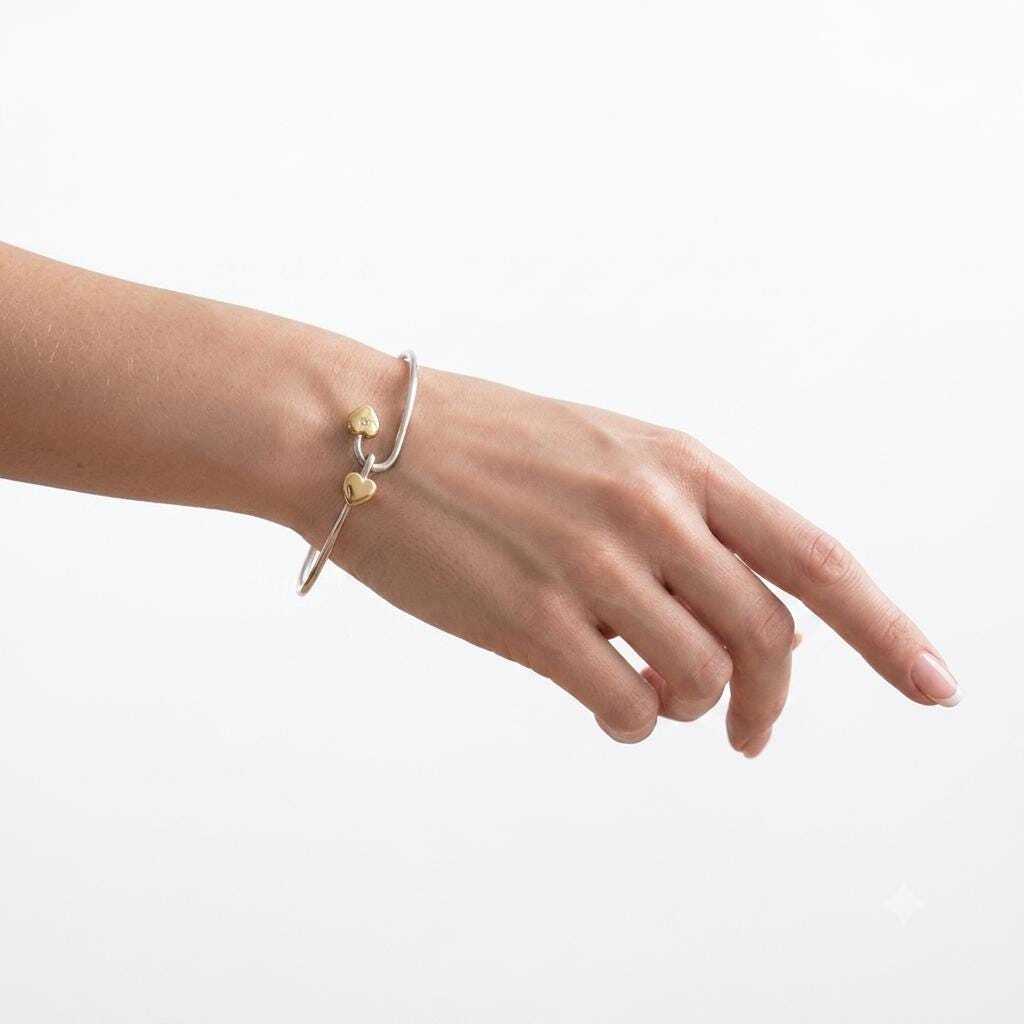 Tiffany and Co. Hook and Eye Heart Bangle Bracelet Sterling Silver 925 18K Gold