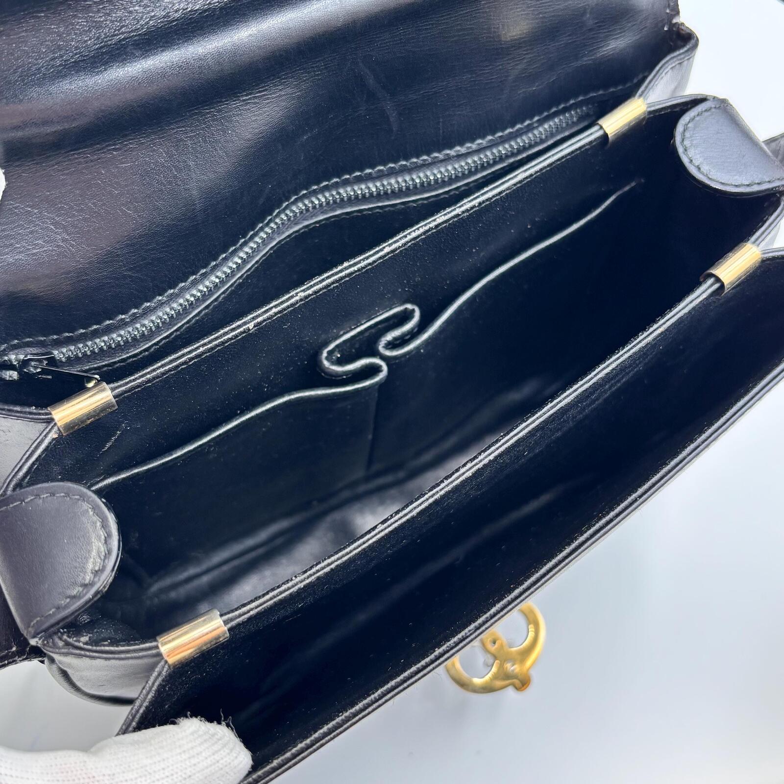 Celine Vintage Black Leather Triomphe Shoulder Bag