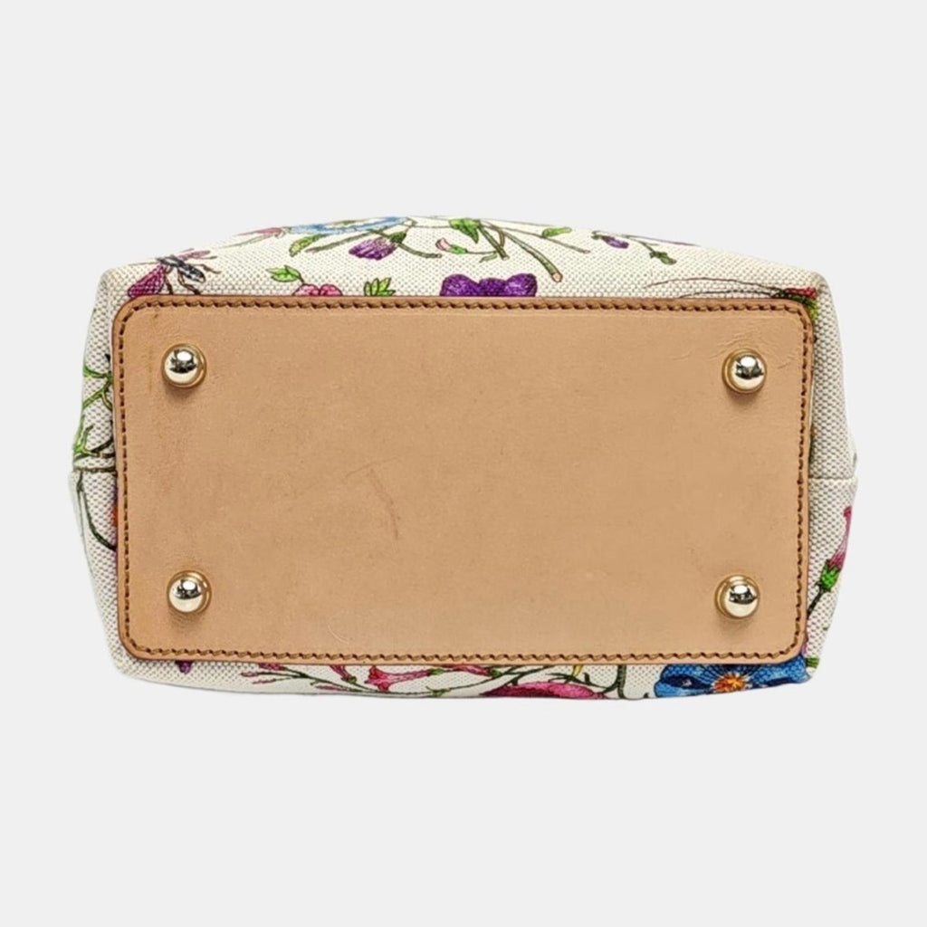 Gucci White Flora Floral Canvas Bamboo
Top Handle Mini Tote Bag