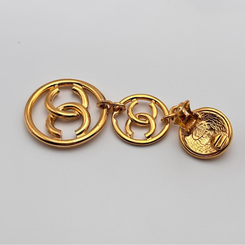Chanel Three Tier CC Logo Charm Long Dangle Drop Earrings