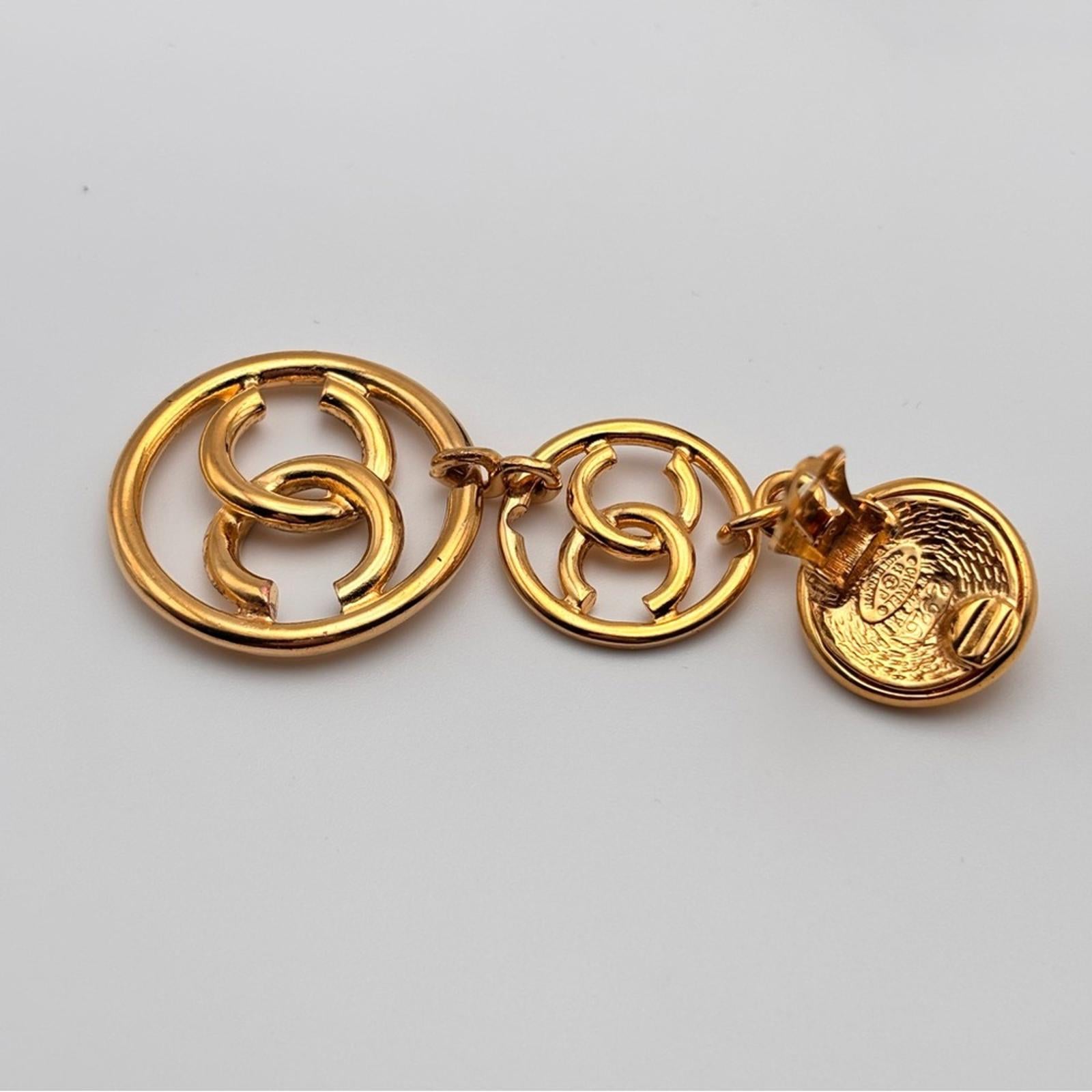 Chanel Three Tier CC Logo Charm Long Dangle Drop Earrings