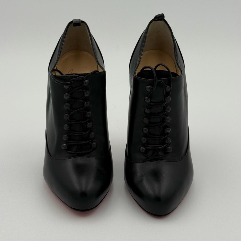 CHRISTIAN LOUBOUTIN BLACK LEATHER LACE-UP BOOTIES – SIZE 36