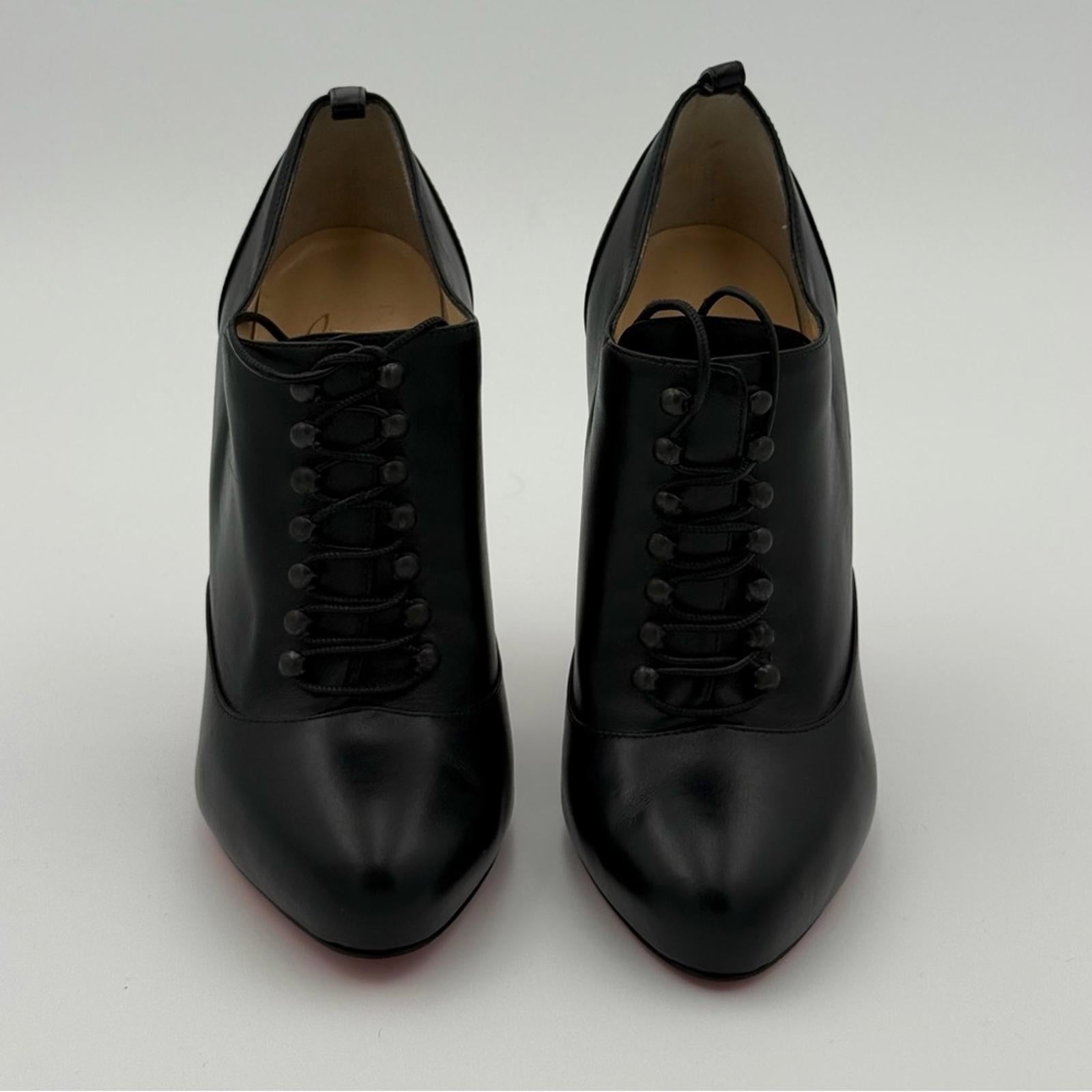 CHRISTIAN LOUBOUTIN BLACK LEATHER LACE-UP BOOTIES – SIZE 36