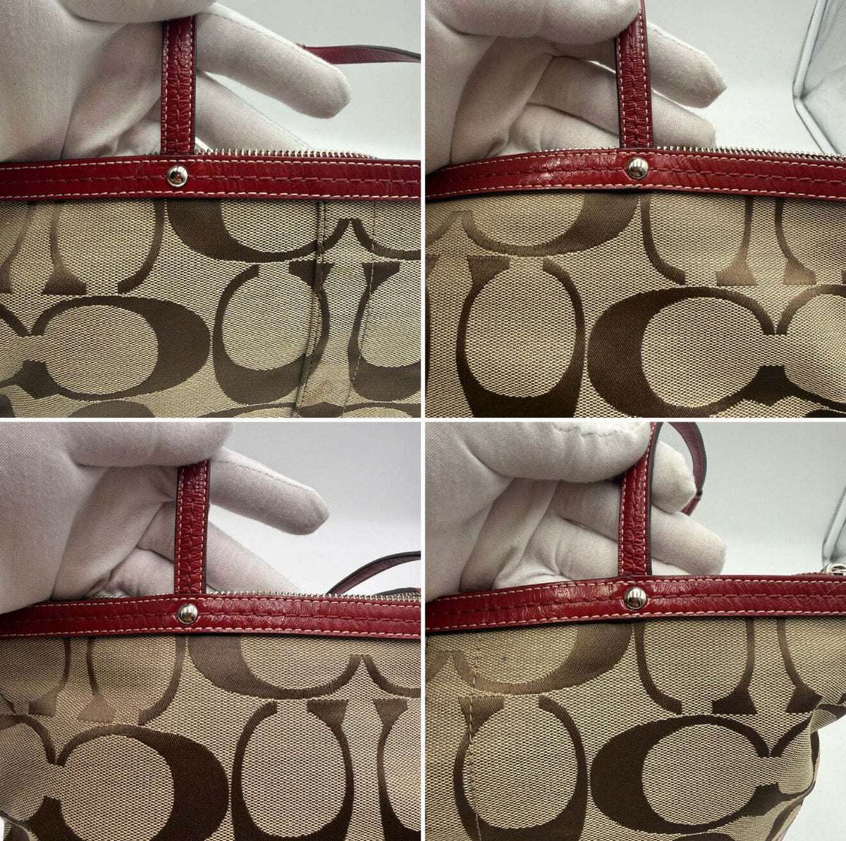 Coach Signature Jacquard Burgundy Leather Tote Bag by Coach