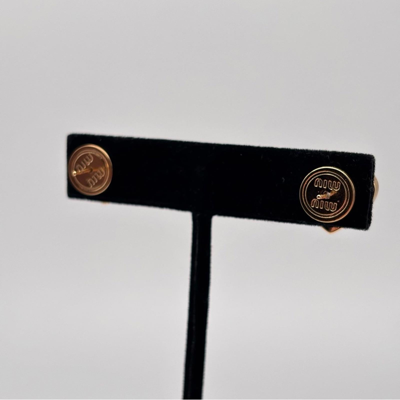 Miu Miu Pink Heart Logo Enamel Gold-Tone Stud Earrings