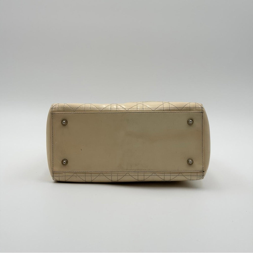 Christian Dior Lady Dior Patent Leather Bag Beige / Nude Silver Hardware