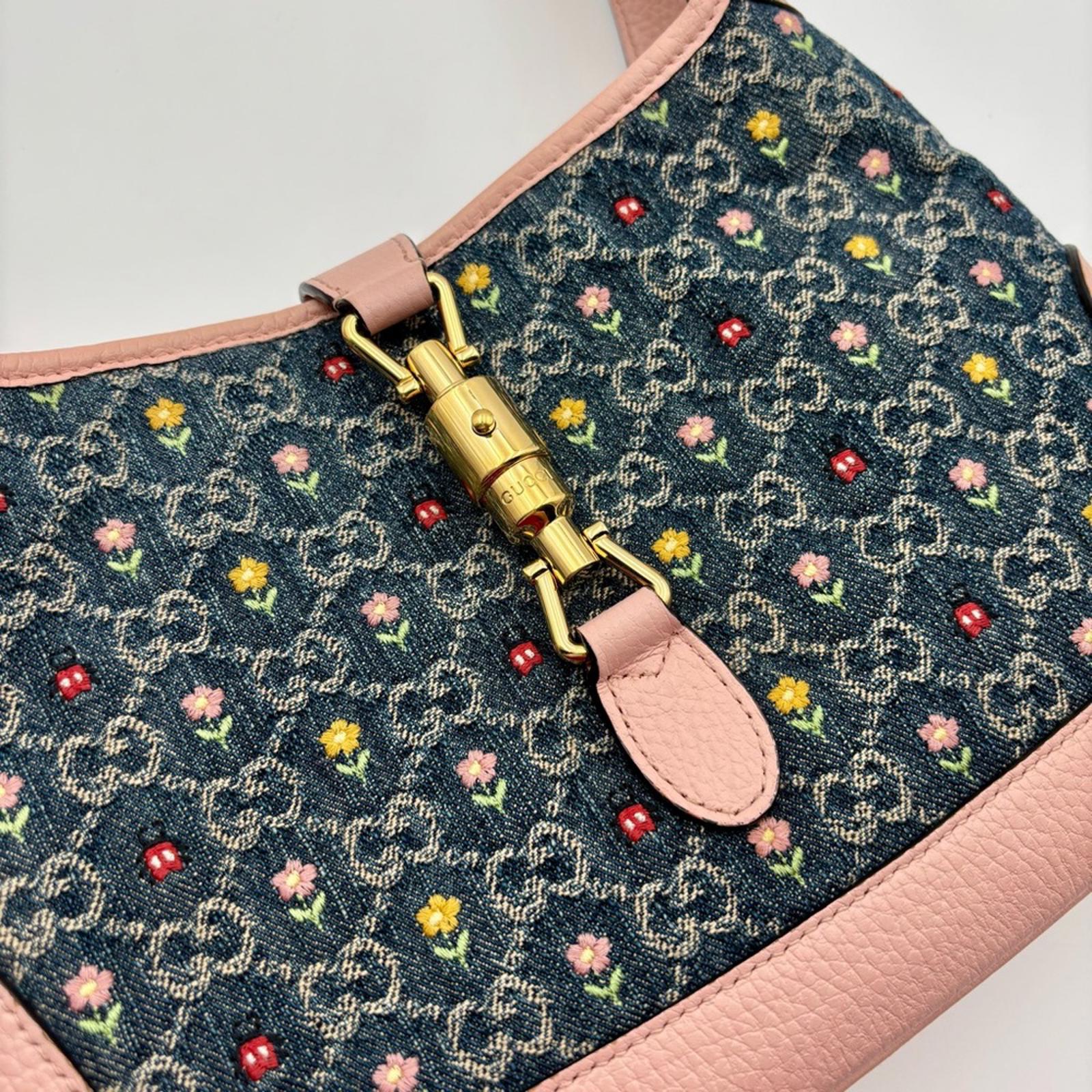Gucci Jackie 1961 GG Denim Floral Shoulder Bag LimitedEditio