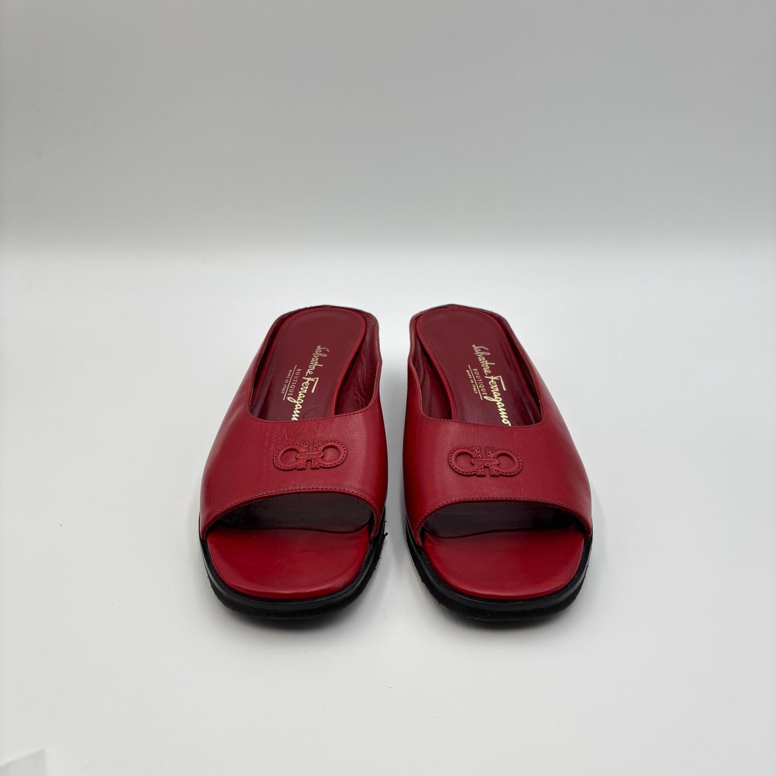 Salvatore Ferragamo Red Leather Wedge Slide Sandals – Size 37