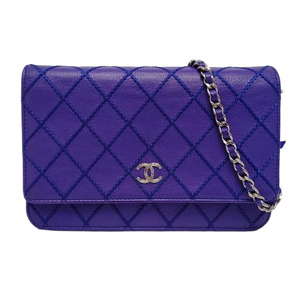 Chanel Classic Wallet On Chain WOC Quilted Lambskin Purple Silver Hardware