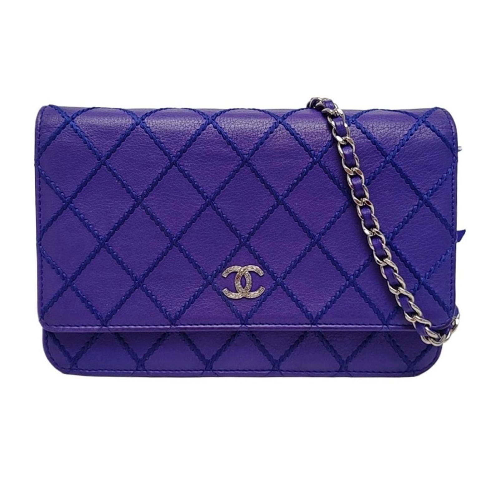 Chanel Classic Wallet On Chain WOC Quilted Lambskin Purple Silver Hardware