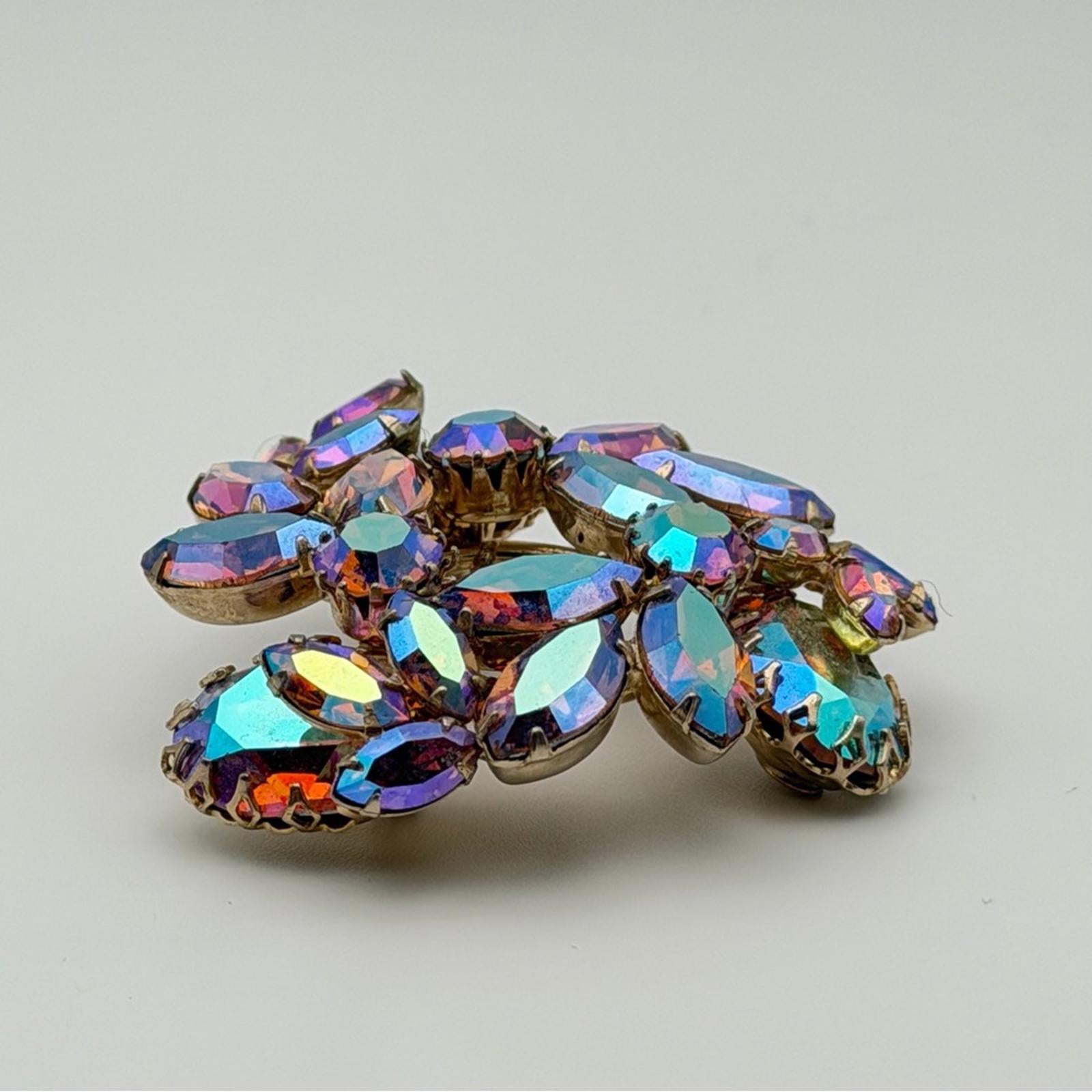 Vintage Sherman Aurora Borealis Rhinestone Floral Brooch – Signed