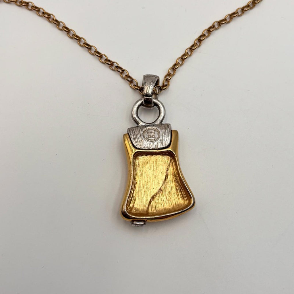 Givenchy Two Tone Pendant Necklace Gold Silver Logo Charm
