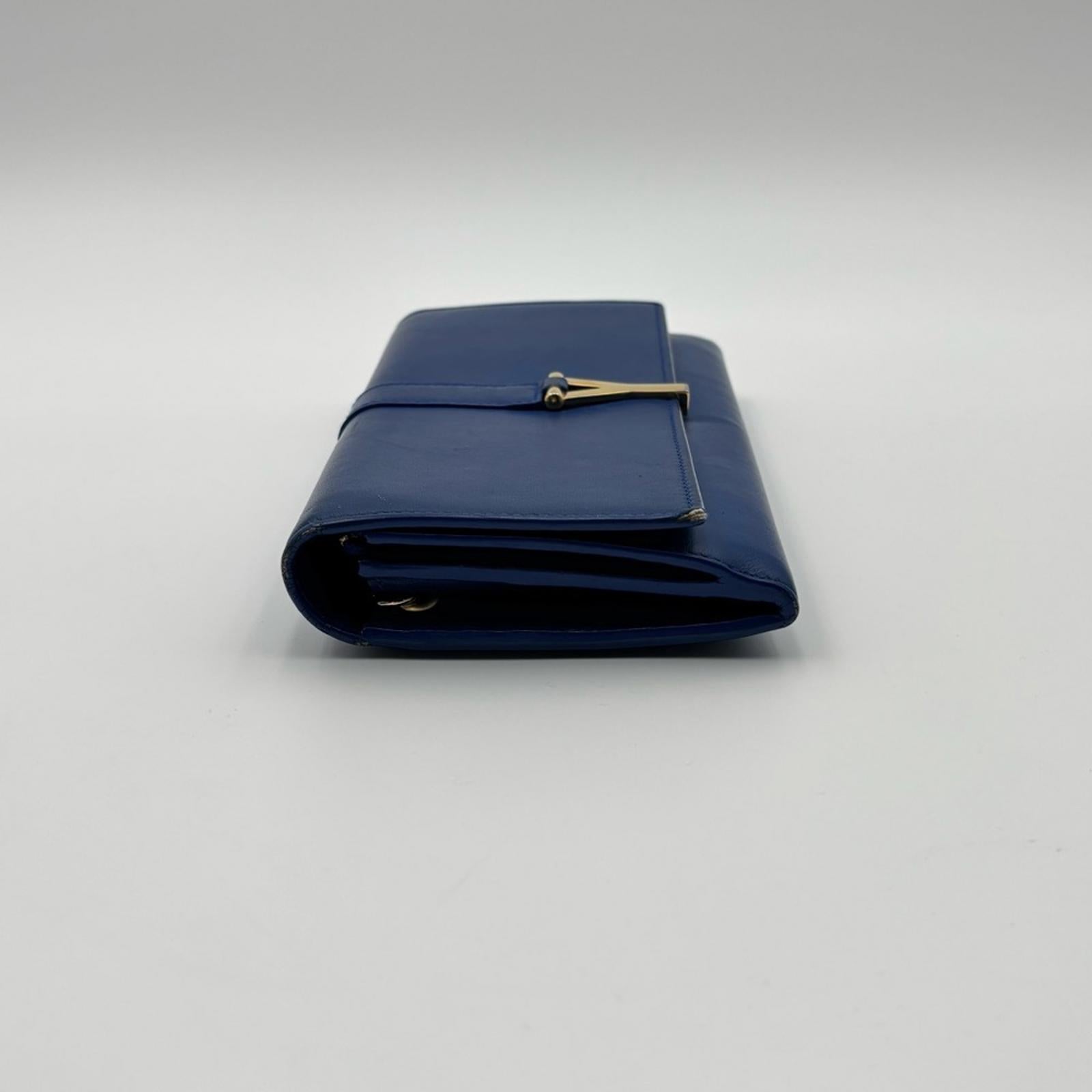 Saint Laurent Y-Chic Authentic Royal Blue Leather Zip Wallet On Chain