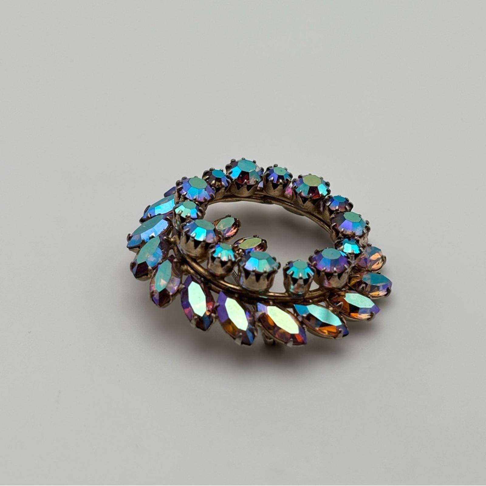 Sherman Vintage Aurora Borealis Crystal Wreath Brooch