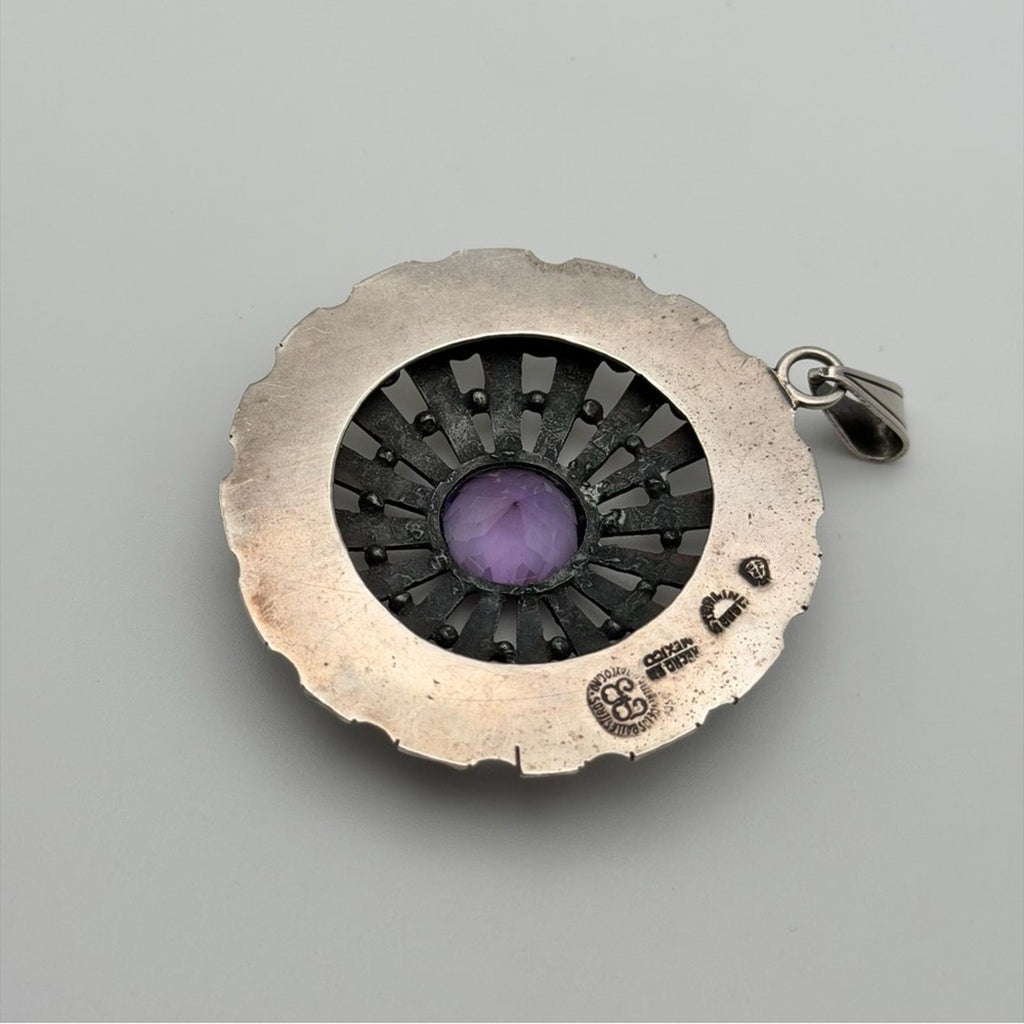 Vintage Sterling Silver Amethyst Sunburst Pendant