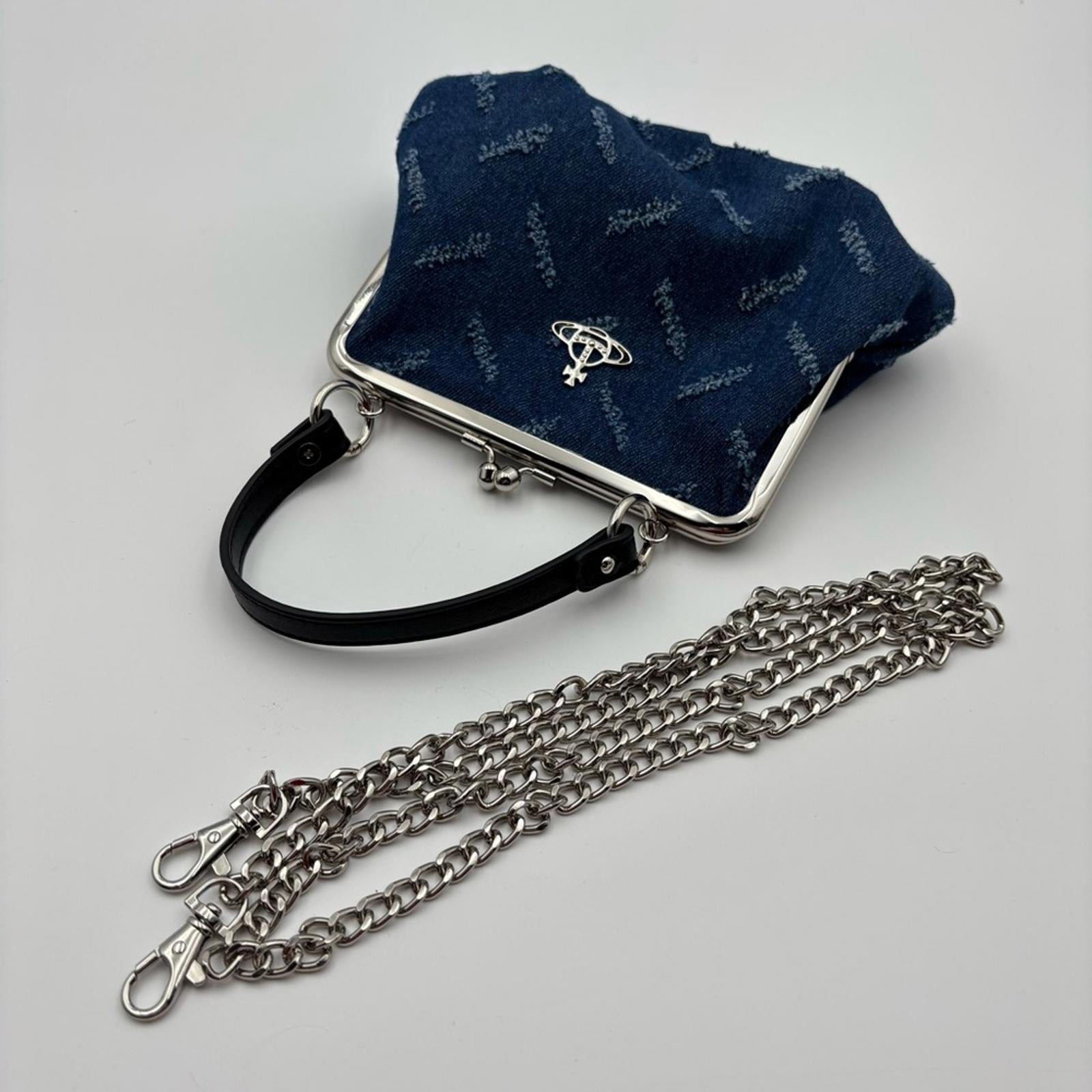 Vivienne Westwood Granny Denim Frame Crossbody Bag Blue Orb