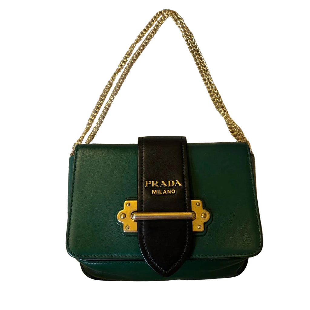 Prada Cahier Style Leather Bag – Green & Black