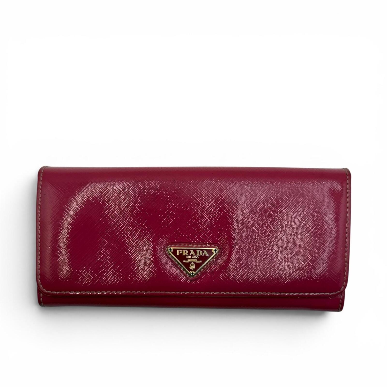Prada Fuoco Saffiano Patent Leather Continental Wallet