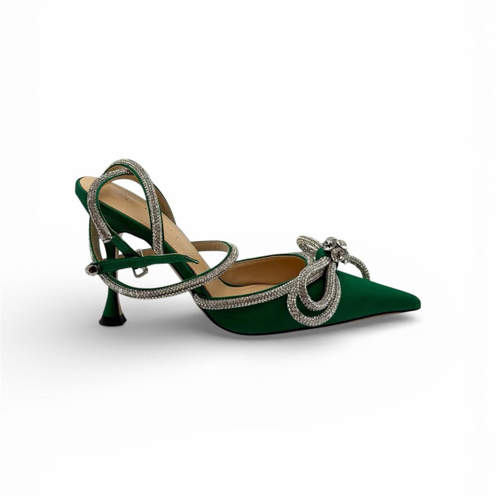 MACH & MACH GREEN SATIN CRYSTAL BOW HEELS – SIZE EU 36