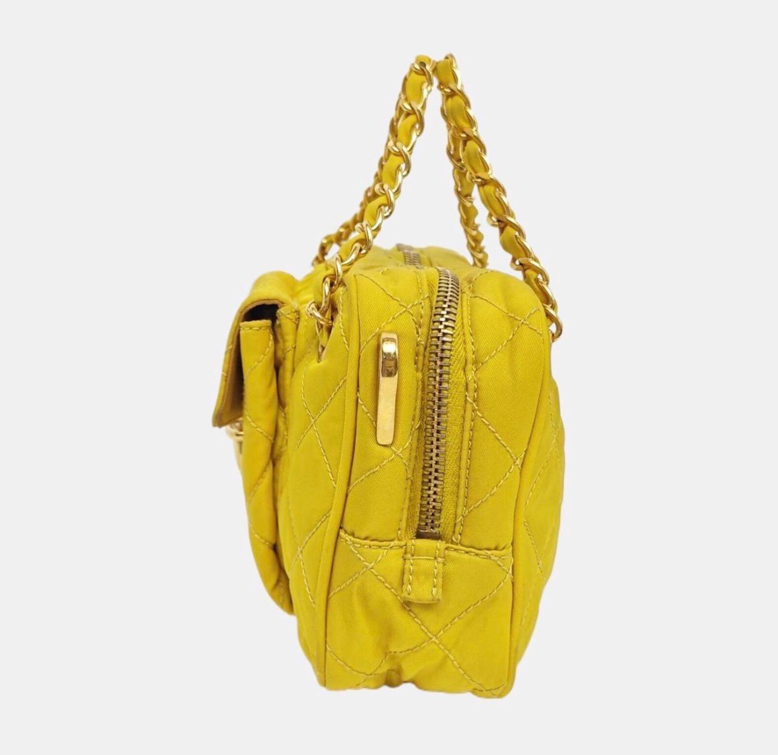 Prada Quilted Nylon Chain Shoulder Bag — Yellow