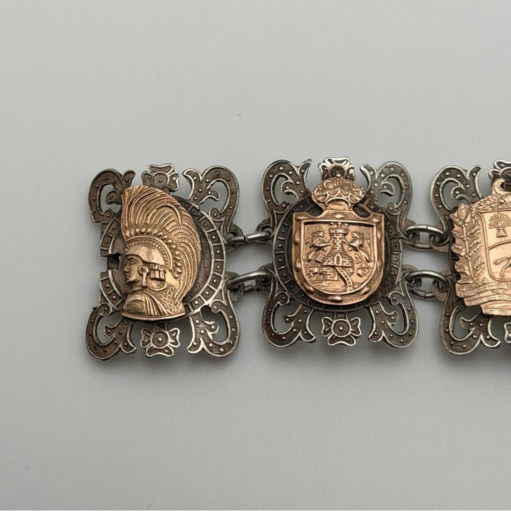 Vintage Mexican Taxco Sterling Silver & Copper Panel Bracelet