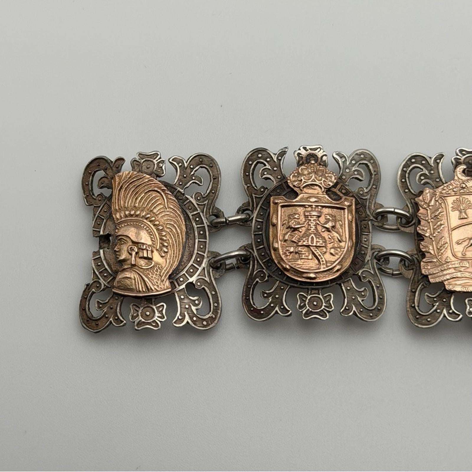 Vintage Mexican Taxco Sterling Silver & Copper Panel Bracelet