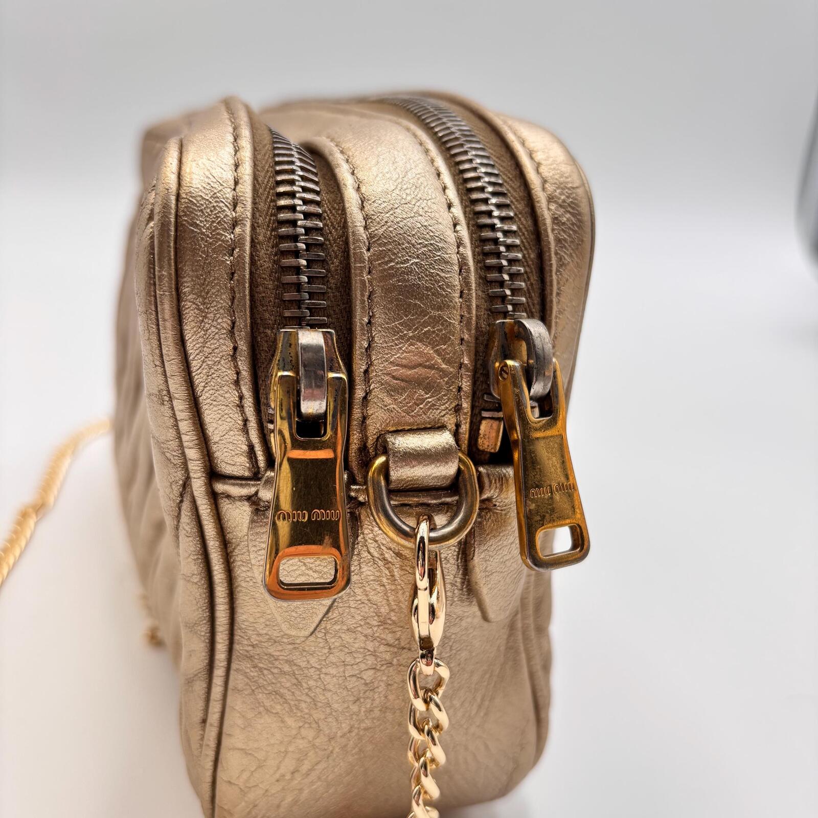 Miu Miu Matelassé Metallic Gold Leather Crossbody Bag