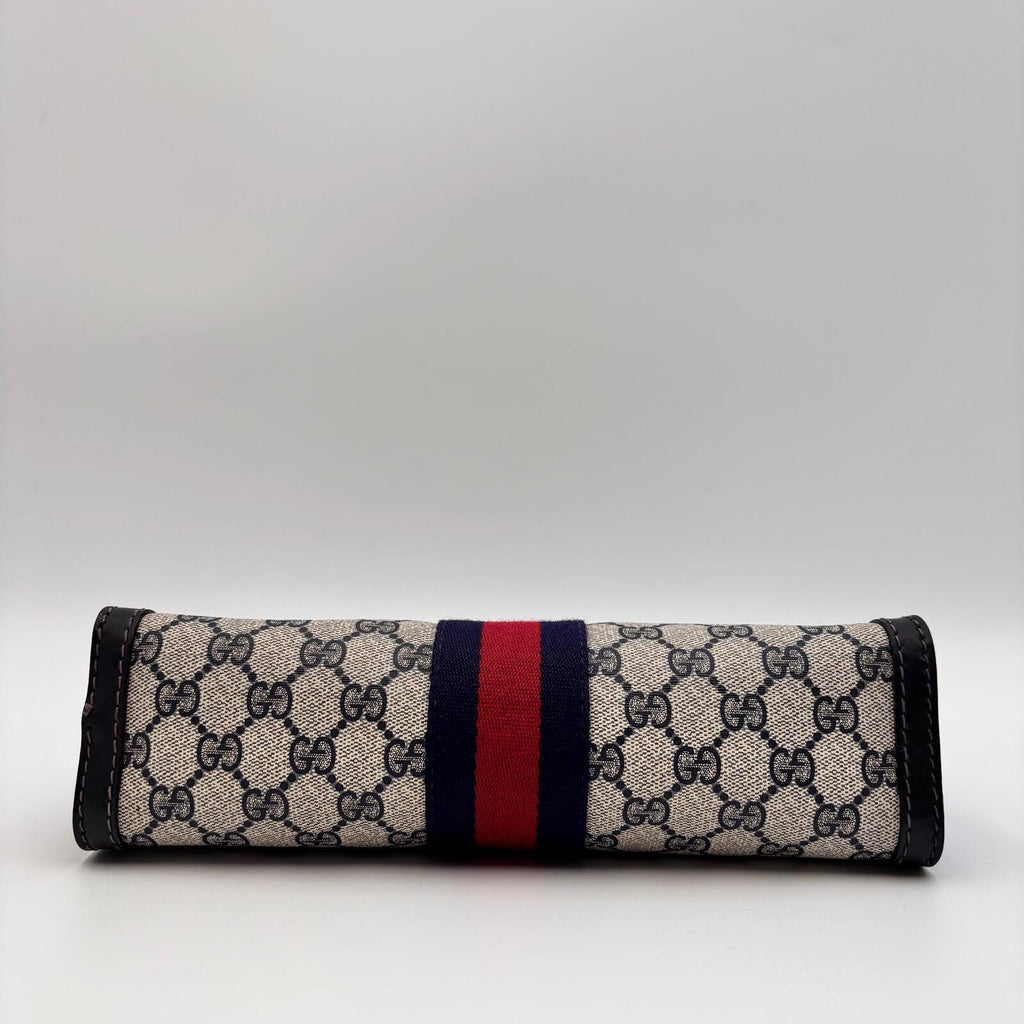 Gucci Vintage GG Supreme Web Clutch Pouch Bag Navy Red