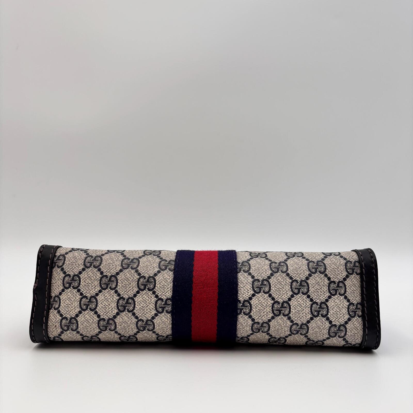 Gucci Vintage GG Supreme Web Clutch Pouch Bag Navy Red