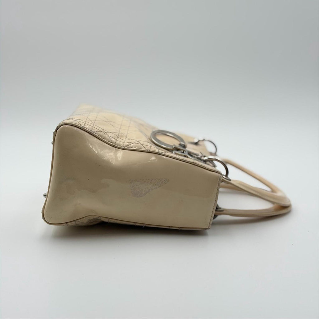 Christian Dior Lady Dior Patent Leather Bag Beige / Nude Silver Hardware