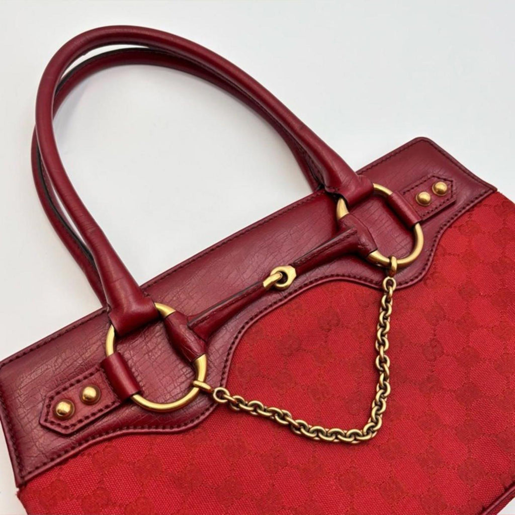 Gucci Red GG Canvas Horsebit Shoulder Bag
