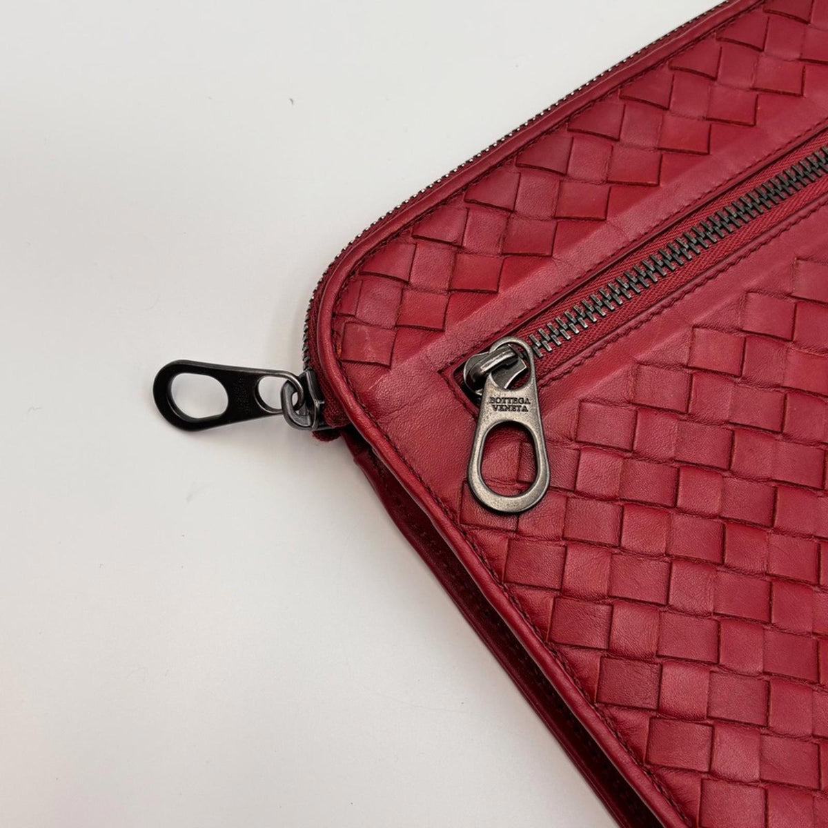 Bottega Veneta Intrecciato Red Leather Document Pouch Clutch