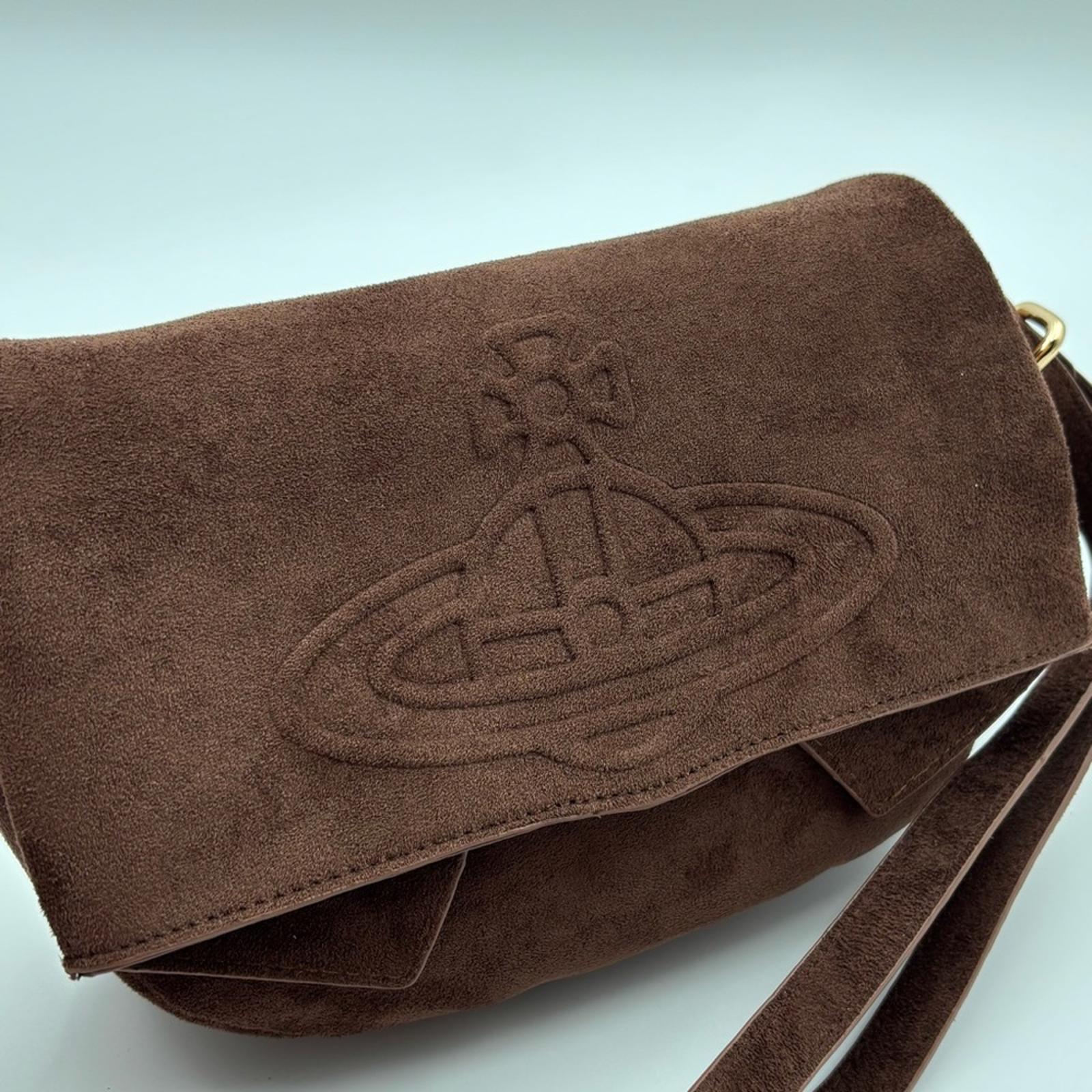 Vivienne Westwood Brown Suede Orb Shoulder Bag Vintage Logo Embossed