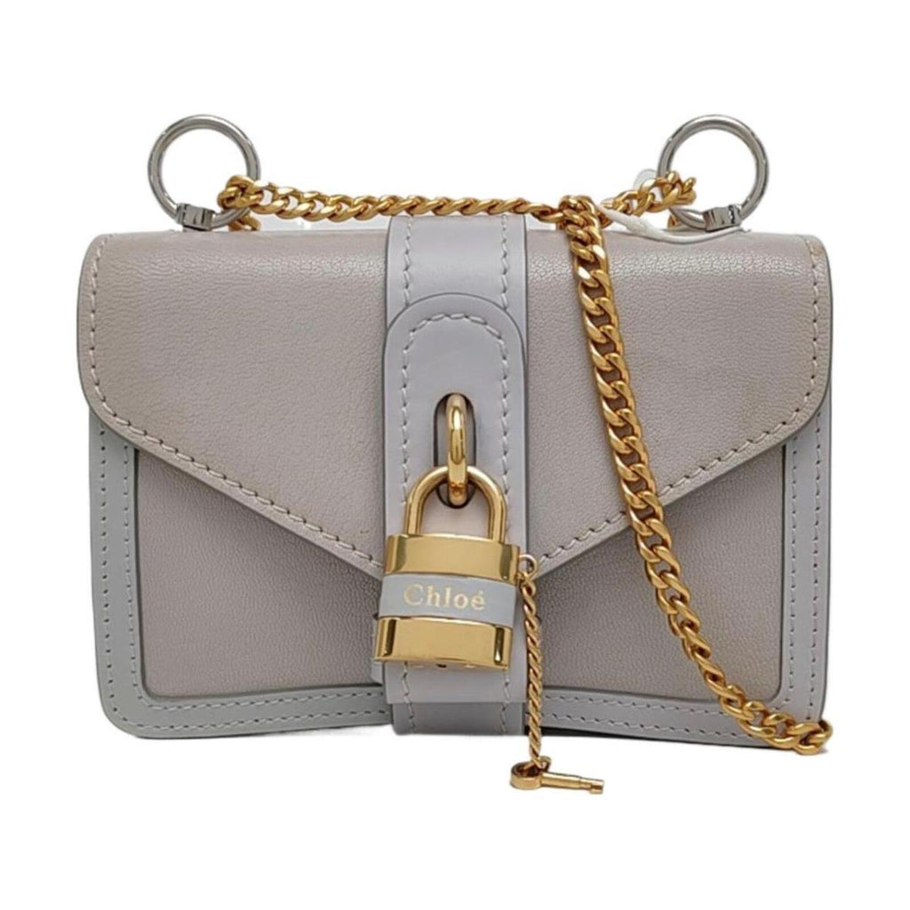 Chloé Aby Mini Chain Leather Shoulder Bag Grey Gold Hardware