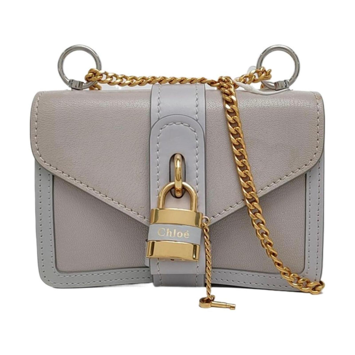 Chloé Aby Mini Chain Leather Shoulder Bag Grey Gold Hardware