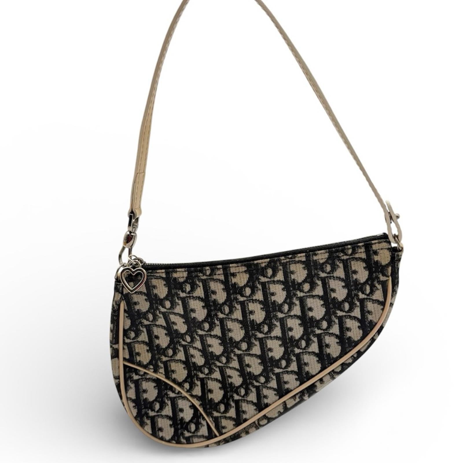 Christian Dior Vintage Trotter Saddle Shoulder Bag – Beige/Black – Leather Trim