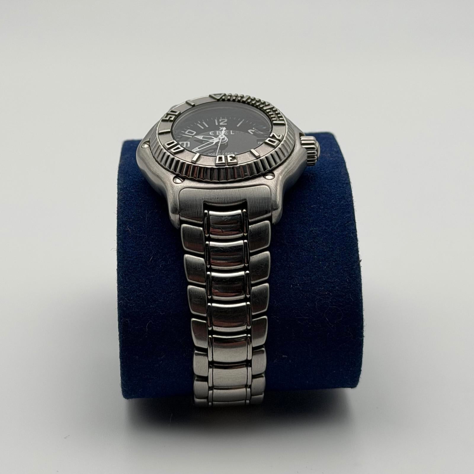 Ebel Discovery Stainless Steel Diver Watch 200M Black Dial Date Swiss Made