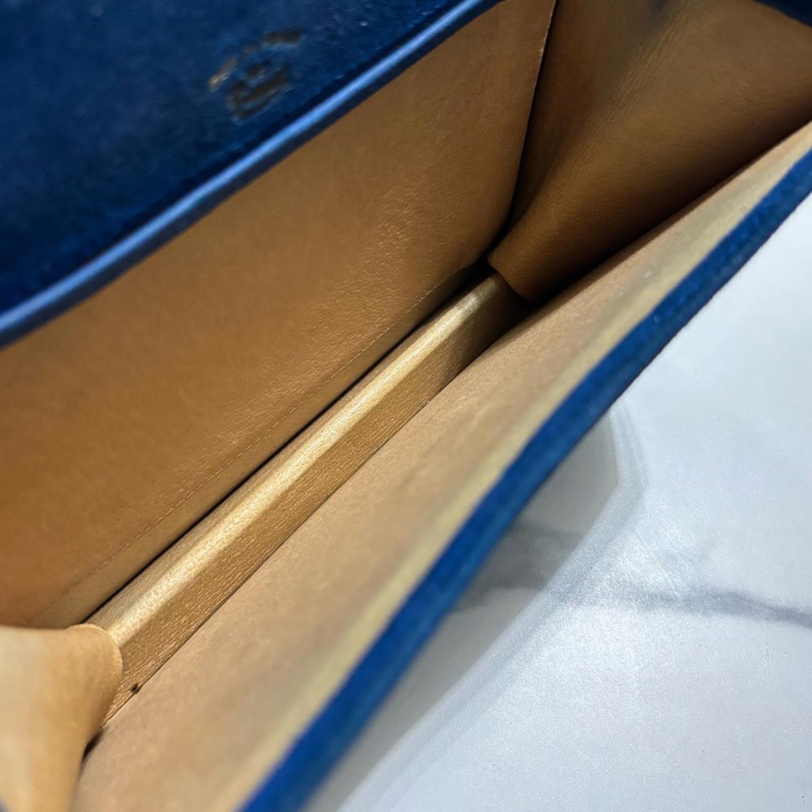 Gucci Blue Sapphire Suede Flap Shoulder Bag With Gold Chain