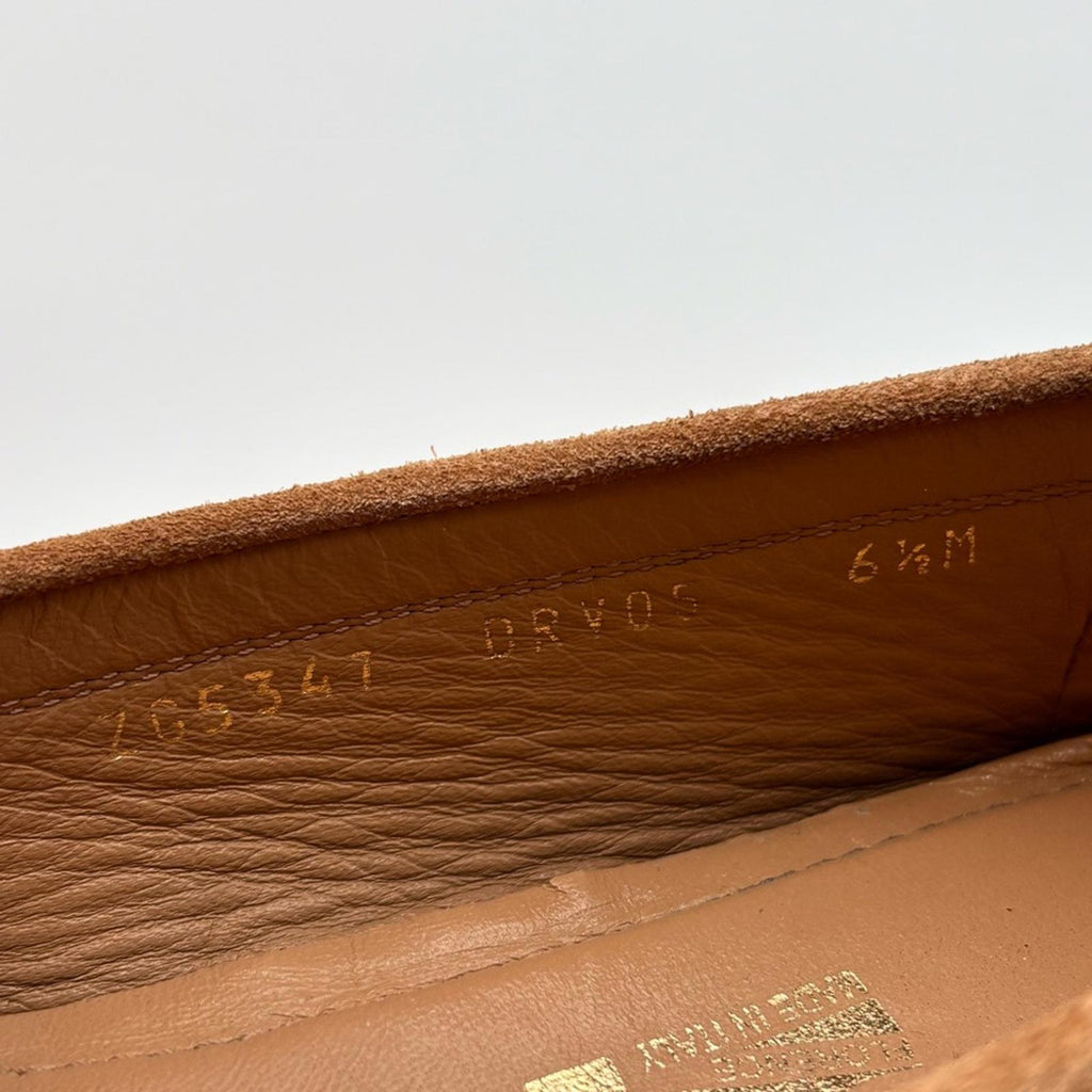 Salvatore Ferragamo Gancini Suede Driving Loafers Tan Gold