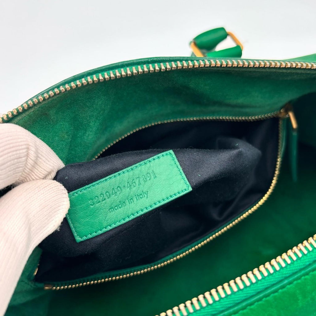 Saint Laurent Green Leather Duffle Top Handle Gold Hardware
