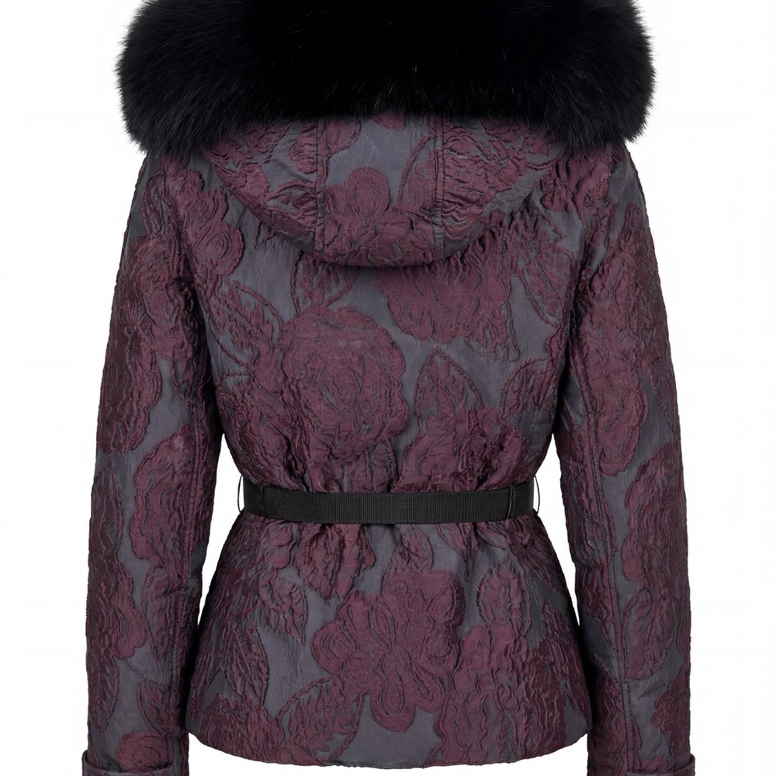 Burberry London Brocade Jacket With Fur Hood Purple Size 6