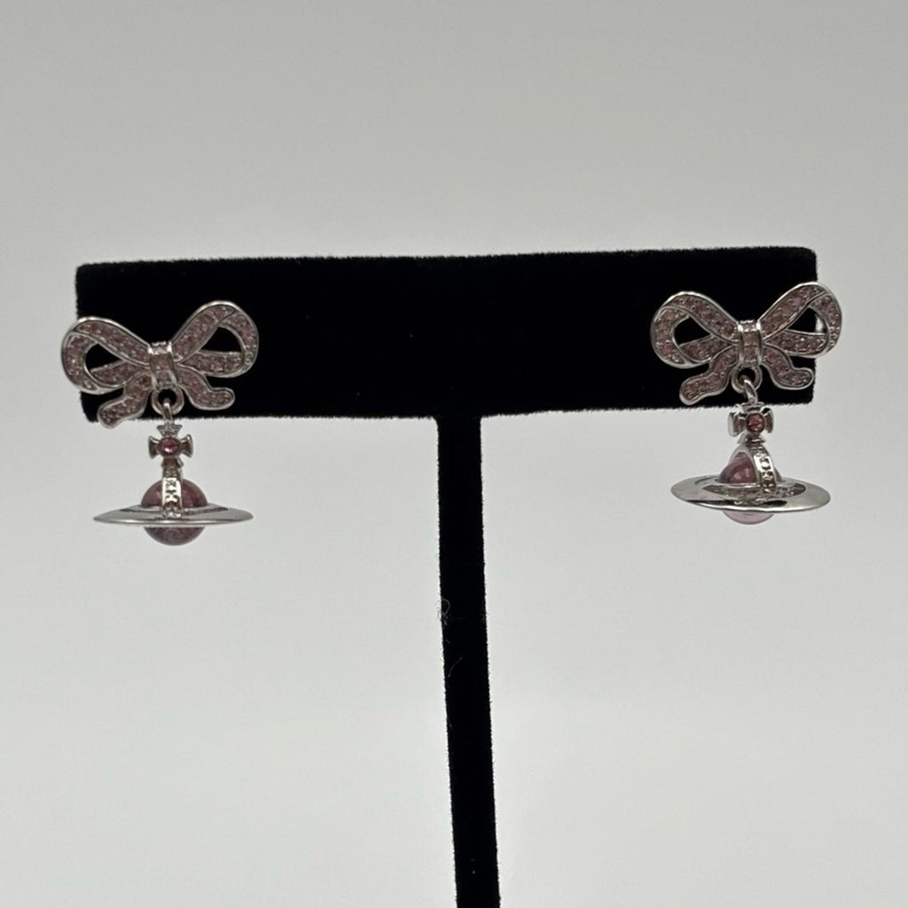 Vivienne Westwood Octavie Bow Orb Earrings Silver Pink