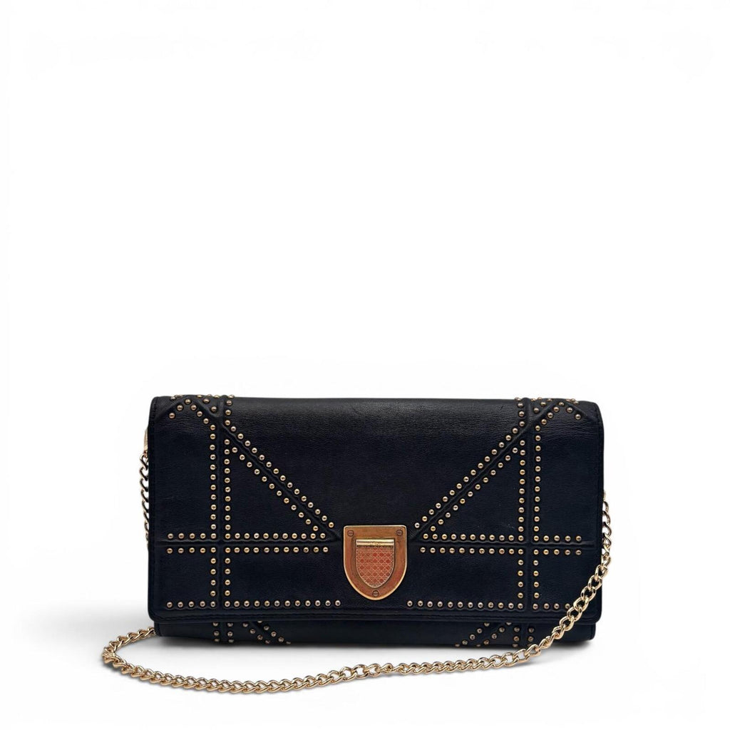Christian Dior Studded Leather Chain Wallet / Clutch – Black