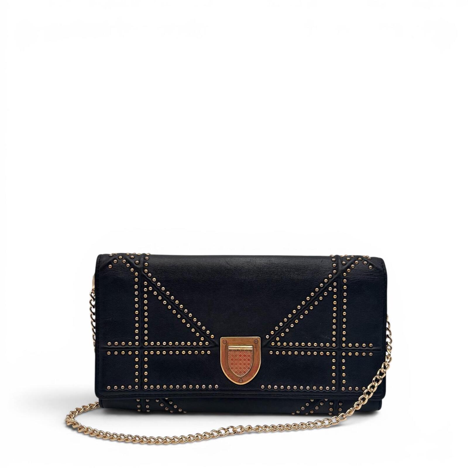 Christian Dior Studded Leather Chain Wallet / Clutch – Black