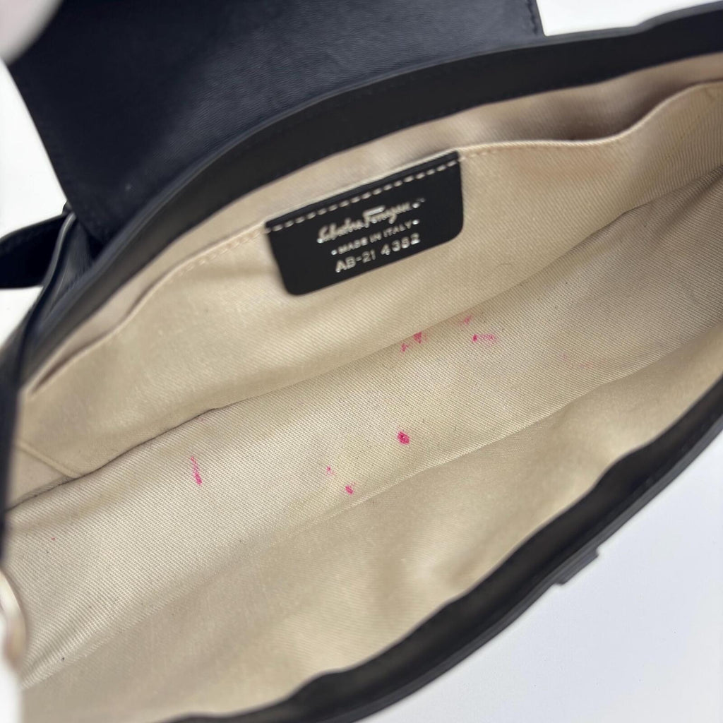 Salvatore Ferragamo Black Patent Leather Gancini Flap Shoulder Bag Vintage