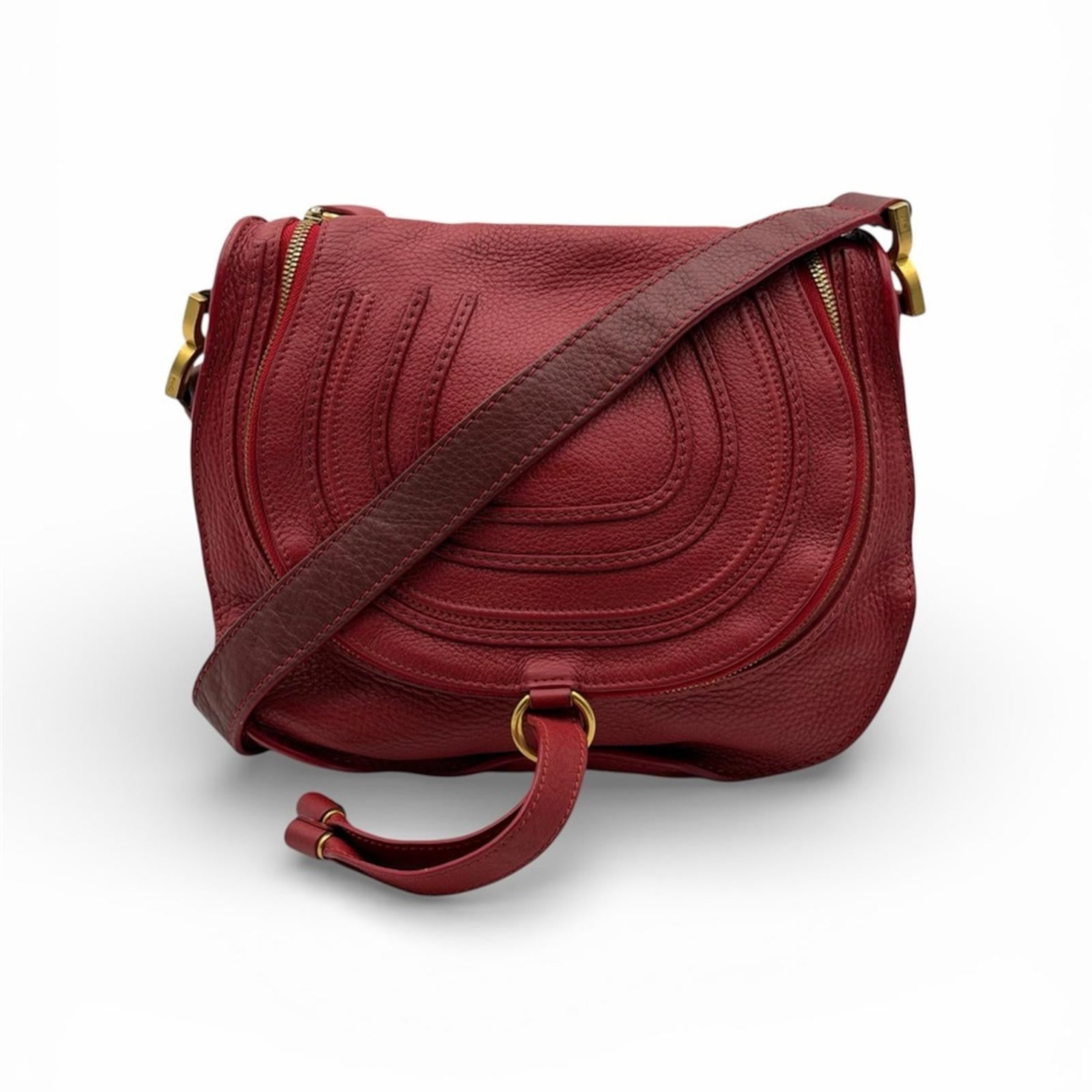 Chloé Marcie Leather Crossbody Bag – Red / Burgundy