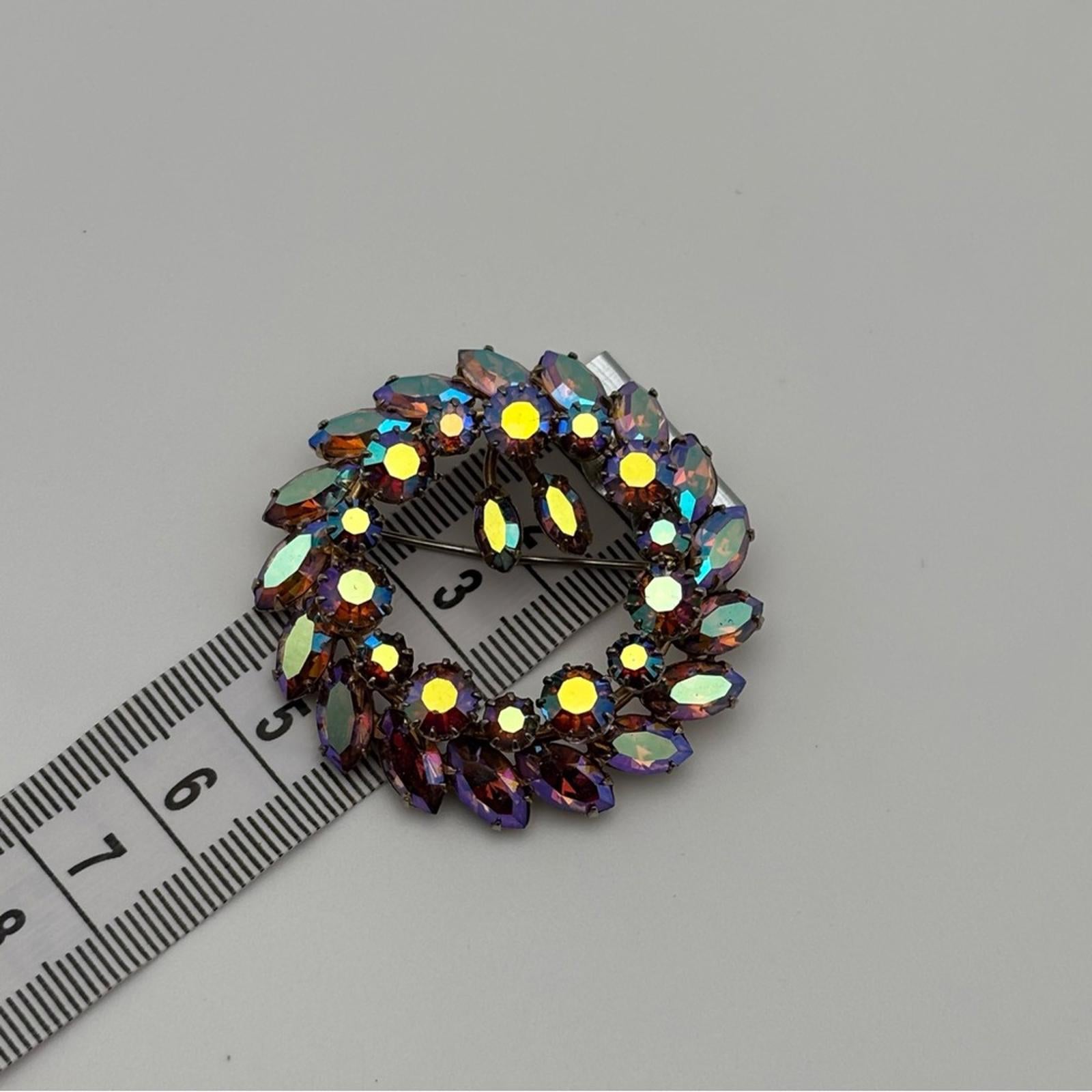 Sherman Vintage Aurora Borealis Crystal Wreath Brooch