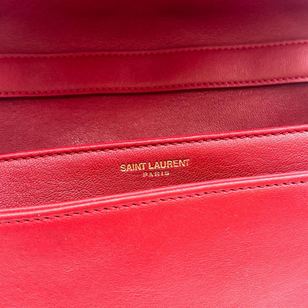 Saint Laurent Becky Quilted Leather Shoulder Bag Red Gold Hardware