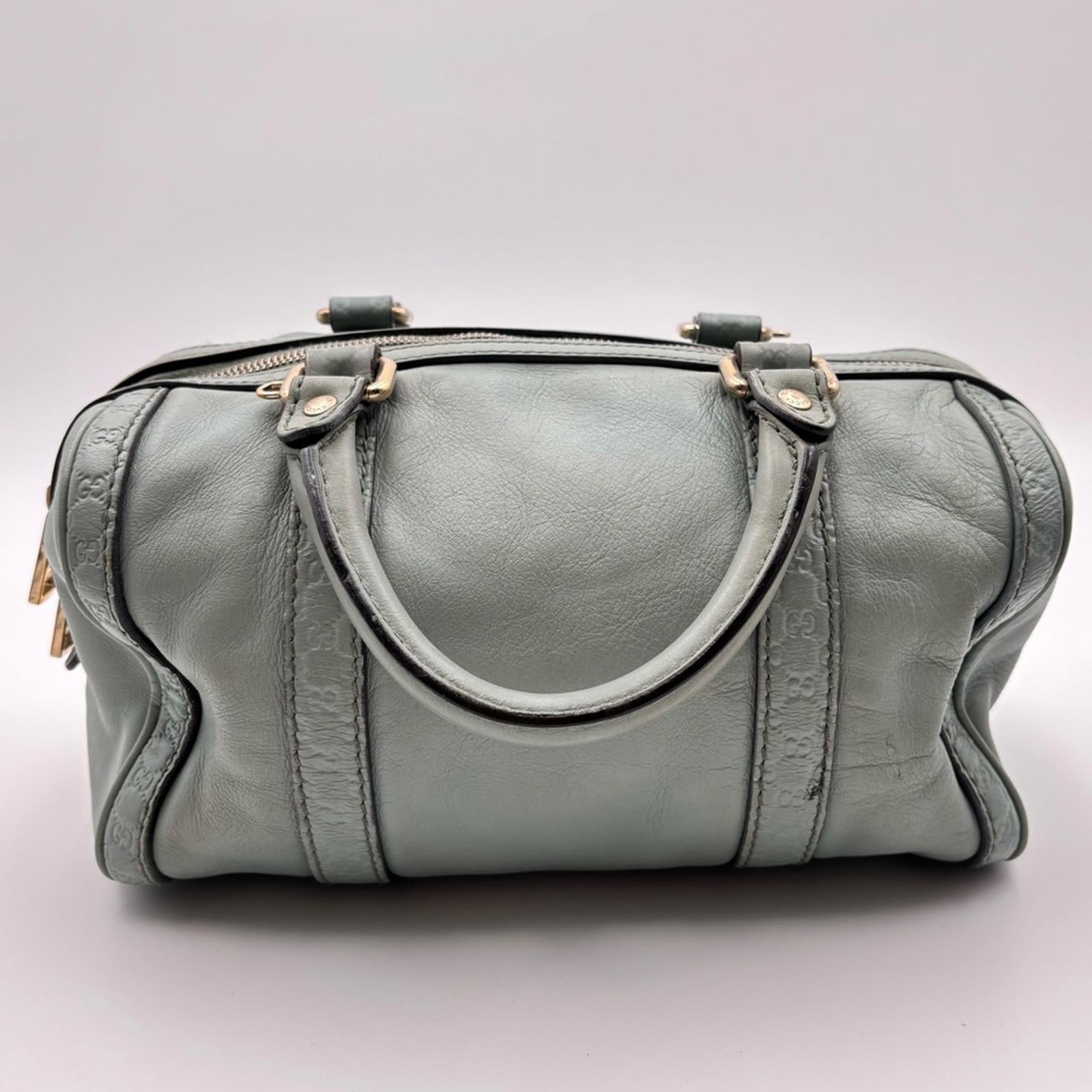 Gucci GG Embossed Leather Boston Bag Sage Green Gold Hardware